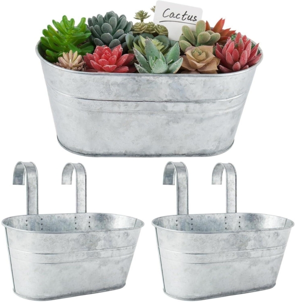 2er Set Vintage Hängetopf Blumentopf Übertopf mit Haken - Balkon Draußen