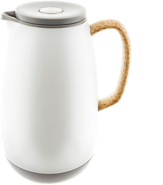 Isolierkanne 1L aus Edelstahl mit ergonomischem Holzgriff & Push-Down-Button