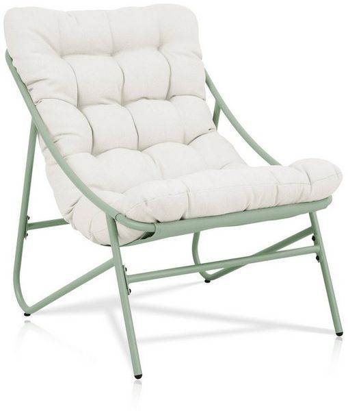 KHG Gartenlounge-Sessel Hell-Grün für Garten und Terrasse, (Relaxsessel aus Stahl mit bequemem Sitzkissen in Beige, 1-St, wetterfest, 120kg belastbar, 65 x 95 x 85 cm), Gepolstert
