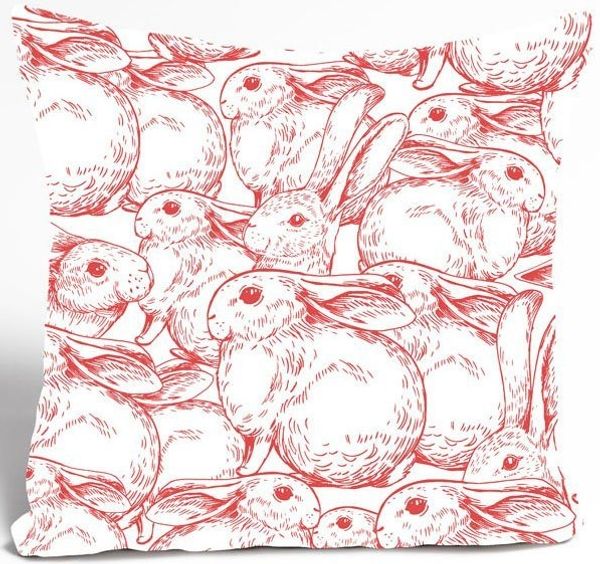 queence Dekokissen Benno, Kissenhülle,Weißer Hintergrund,Rote Hasen,Ostern,Fröhlich,Frühling