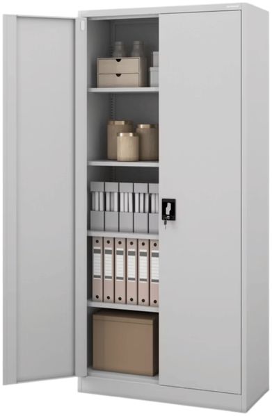 Aktenschrank abschließbar JAN - 5 Ebenen verstellbar, Flügeltüren | Metallschrank Werkstatt Mehrzweckschrank Büroschrank aus Stahl Werkzeugschrank, 195x90x40cm Grau