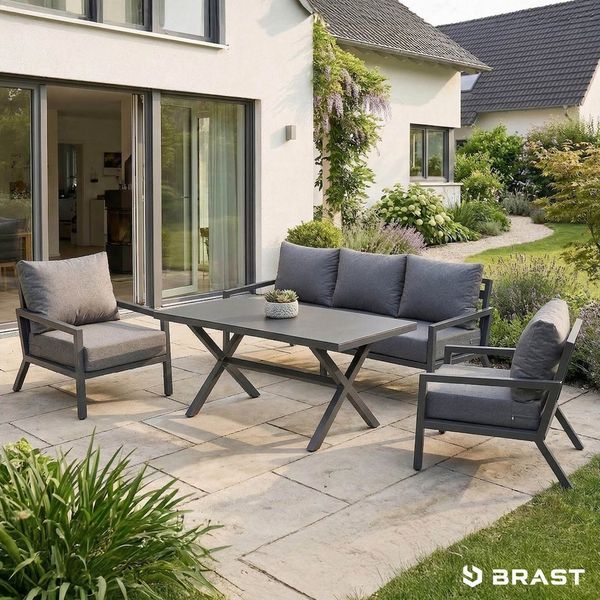 BRAST Gartenlounge-Set Aluminium Adria, viele Varianten & Module, (Loungemöbel Essgruppe Gartenmöbel, bis zu 5 Personen, Sofa Sessel Tisch), Loungesofa 3-Sitzer Komplettset 2
