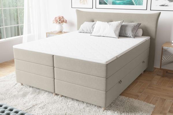 99rooms Zeus Boxspringbett 140x200 cm Strukturstoff INARI Beige Bonell-Federung