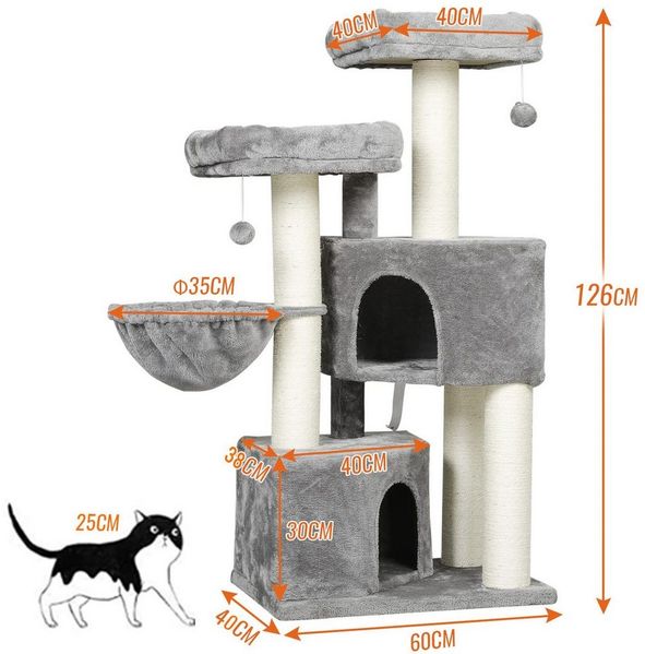 MSMASK Kratzbaum groß für Katzen stabil mit Sisal-Kratzstangen, 2 Aussichtsplattform
