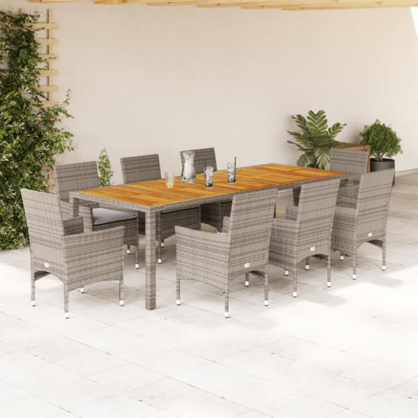 vidaXL 9-tlg. Garten-Essgruppe mit Kissen Grau Poly Rattan Akazie 3278695