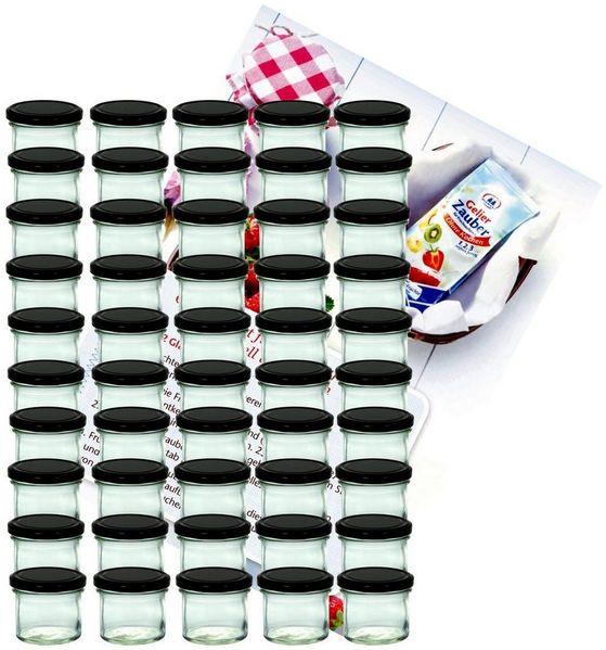 MamboCat Einmachglas 50er Set Sturzglas 125 ml Marmeladenglas Einmachglas schwarzer Deckel, Glas