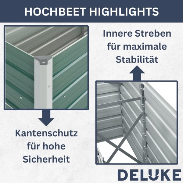 DELUKE® Hochbeet für Garten OSKAR Grün 320x40x77cm Verzinkter Stahl Hochbeet Metall Gartenbeet Kräuterbeet Blumenbeet Beet hoch Frühbeet für Garten Gemüsebeet Bild 3