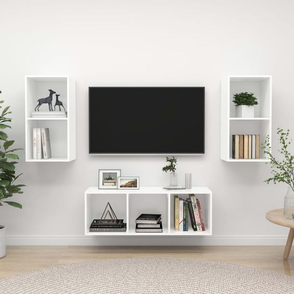 vidaXL 3-tlg. TV-Schrank-Set Weiß Spanplatte [3079736]