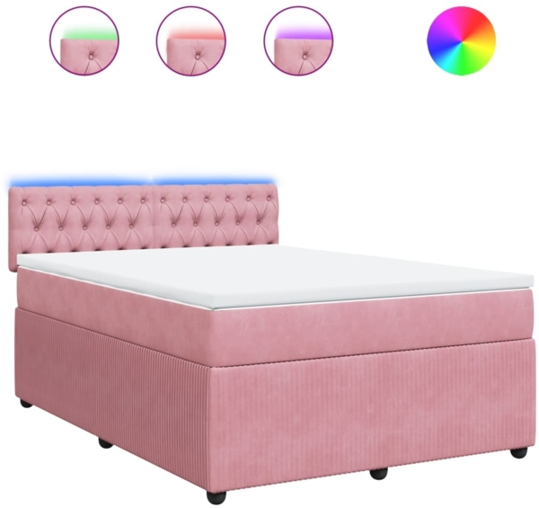 vidaXL Boxspringbett mit Matratze Rosa 140x190 cm Samt 3290045