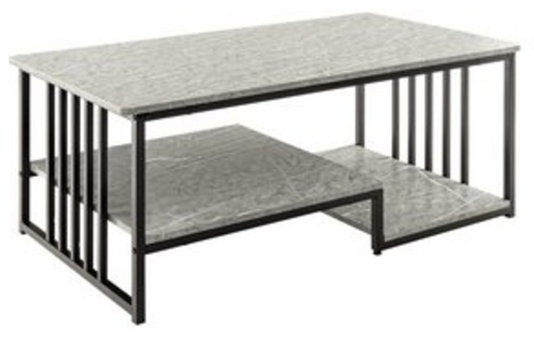 COSTWAY Couchtisch, rechteckig, Marmor, mit Stauraum, Holz, grau, 110x60x45cm Bild 6