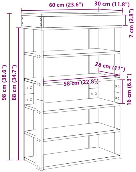 vidaXL Schuhregal Betongrau 60x30x98 cm Holzwerkstoff 859926 Bild 9