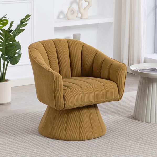 Drehstuhl 70x66x72 cm in Senfgelb – 360° drehbar mit Cordbezug und ergonomischer Polsterung