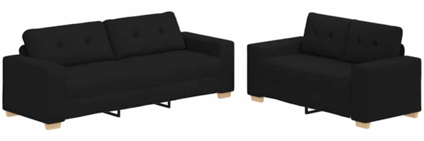 vidaXL 2-teiliges Sofa-Set mit Kissen, schwarzer Stoff 3324712