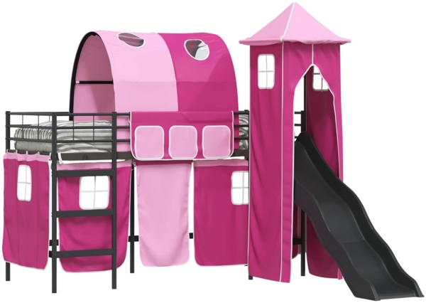 vidaXL Kinderloftbett Schwarz und Pink 99,5x190 cm Metall 42020889