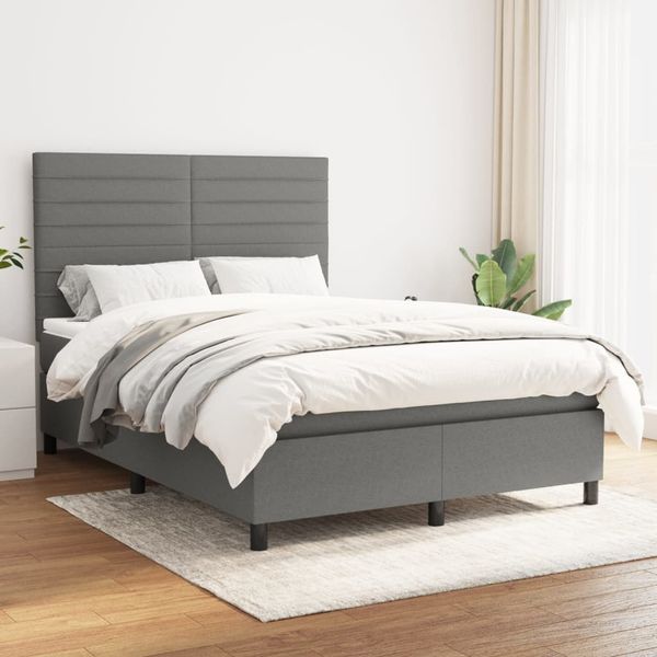 vidaXL Boxspringbett mit Matratze Dunkelgrau 140x190 cm Stoff 3141850