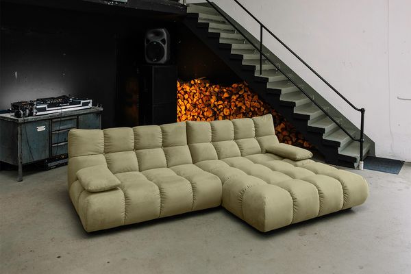 KAWOLA Sofa VIVIEN Ecksofa Velvet oliv Longchair rechts 85 x 178 x 290 cm