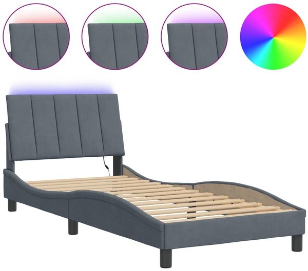 Einzelbettgestell Design für Erwachsene mit LED ohne Matratze Dunkelgrau 80x200 cm Samt d3529e