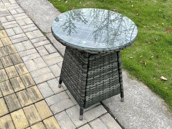 Fimous Gartentisch Polyrattan Runder Tisch Balkontisch Outdoor Gartenmöbel Terrassentisch Dunkelgrau Gemischt