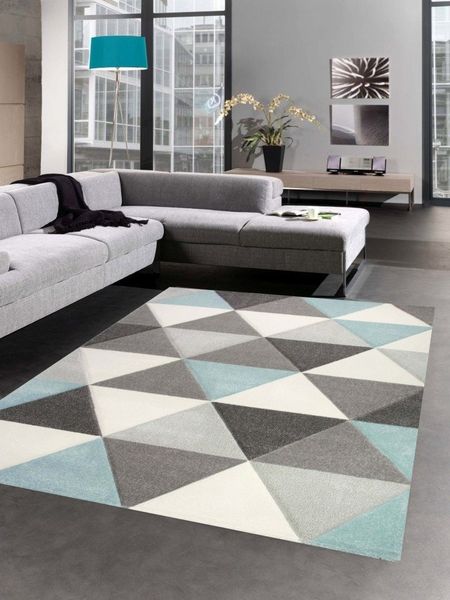 Carpetia Teppich Teppich Wohnzimmerteppich Dreieck blau grau creme, rechteckig, Höhe: 13 mm