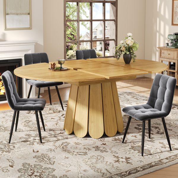 Merax Esstisch ausziehbar, Esszimmertisch, Küchentisch, balkontisch, esstisch holz Runder Esstisch, ausziehbar zu oval, 118-158 cm, Platz für bis zu 6 Personen, Holzfarbe