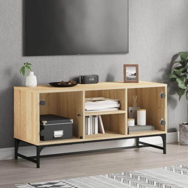 vidaXL TV-Schrank mit Glastüren Sonoma-Eiche 102x37x50 cm 836534