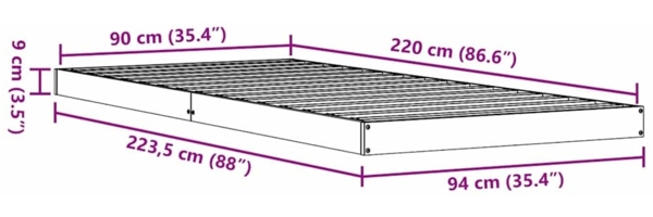 vidaXL Bodenbettrahmen Natur 213,5 x 104 x 9 cm Massives Kiefernholz 869748 Bild 8