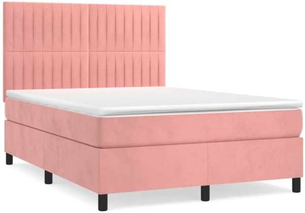 vidaXL Boxspringbett mit Matratze Rosa 140x190 cm Samt 3143144