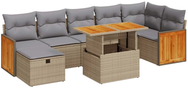 vidaXL 5-tlg. Garten-Sofagarnitur mit Kissen Beige Poly Rattan 3328165