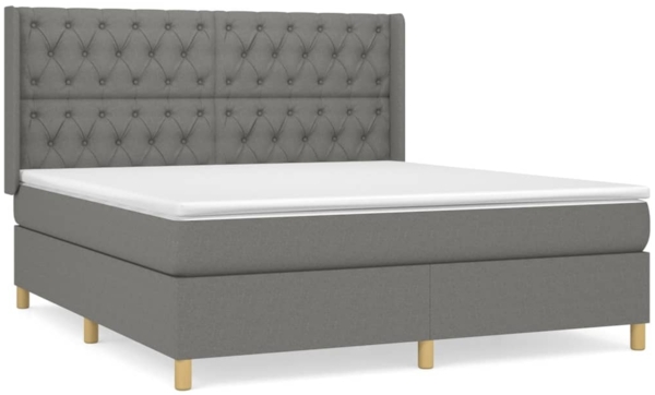vidaXL Boxspringbett mit Matratze Stoff Dunkelgrau 160x200 cm, Härtegrad: H2 [3132242]