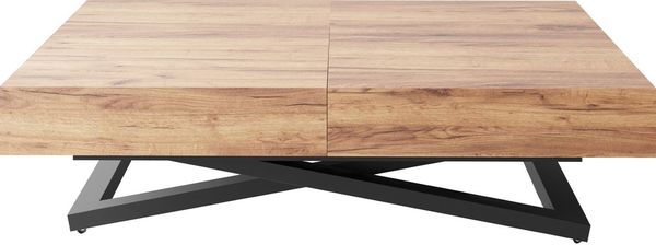 WFL GROUP Couchtisch Cavetta U höhenverstellbar ausziehbar mit schwarzen Metallbeinen (erhältlich in einer Größe – 120x80x27-76 cm, ausziehbar auf 200 cm), industrial Tisch in Holzoptik für Küche, Esszimmer oder Wohnzimmer