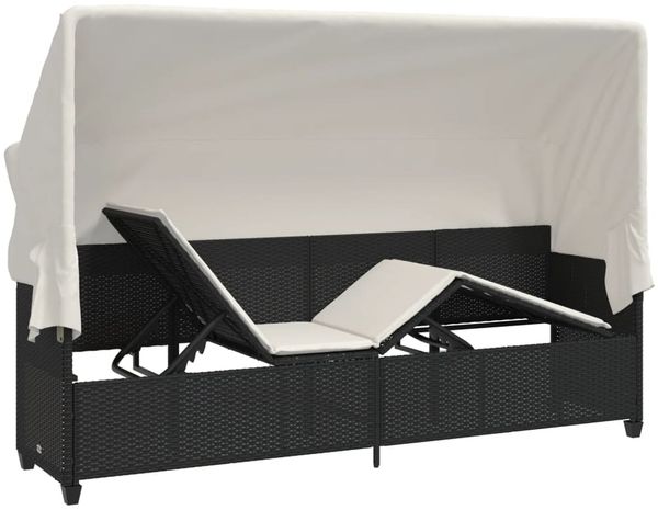 vidaXL Sonnenliege mit Dach und Kissen Schwarz Poly Rattan 368353 Bild 5
