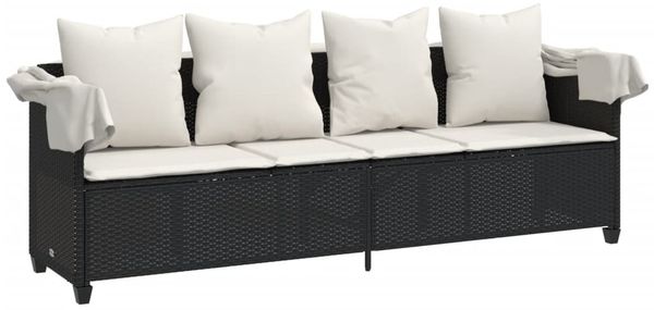 vidaXL Sonnenliege mit Dach und Kissen Schwarz Poly Rattan 368353 Bild 4