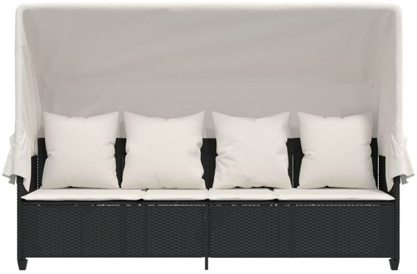 vidaXL Sonnenliege mit Dach und Kissen Schwarz Poly Rattan 368353 Bild 6