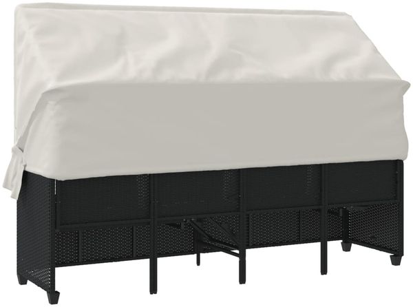 vidaXL Sonnenliege mit Dach und Kissen Schwarz Poly Rattan 368353 Bild 8