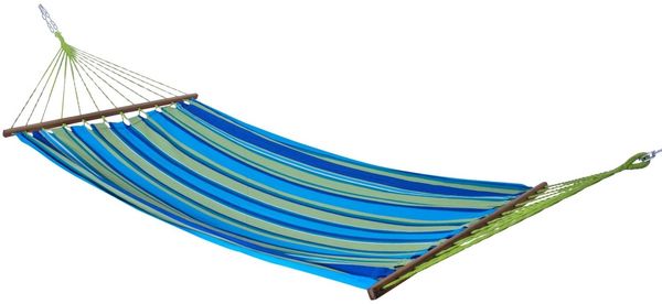 MacaMex DoppelstabHängematte Caribe Grande Dorada, Baumwolle, wetterfest, blau-grün, 130x380 cm
