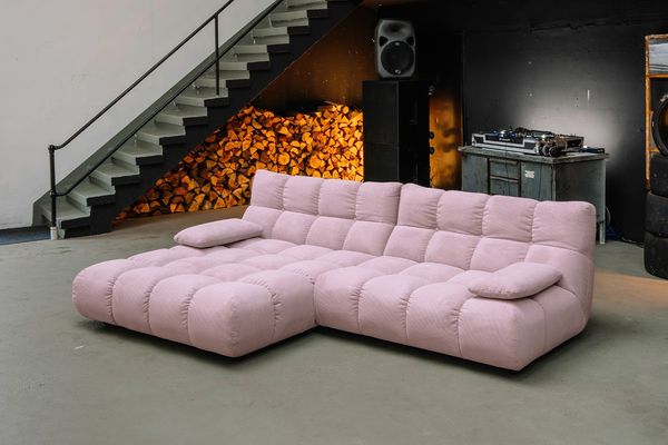 KAWOLA Sofa VIVIEN Ecksofa Feincord rosa Longchair links 85 x 178 x 290 cm