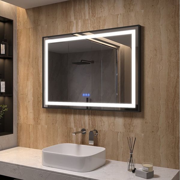 AQUABATOS LED-Lichtspiegel Badezimmer Spiegel Badspiegel Wandspiegel mit Beleuchtung Licht Led (mit/ohne Uhr), (3 Lichtfarben/Kaltweiß), (mit/ohne Bluetooth), mit/ohne Schminkspiegel), 100x70cm beschlagfrei
