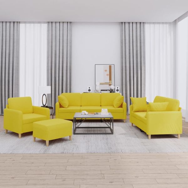 vidaXL 4-tlg. Sofagarnitur mit Kissen Hellgelb Stoff 3202083