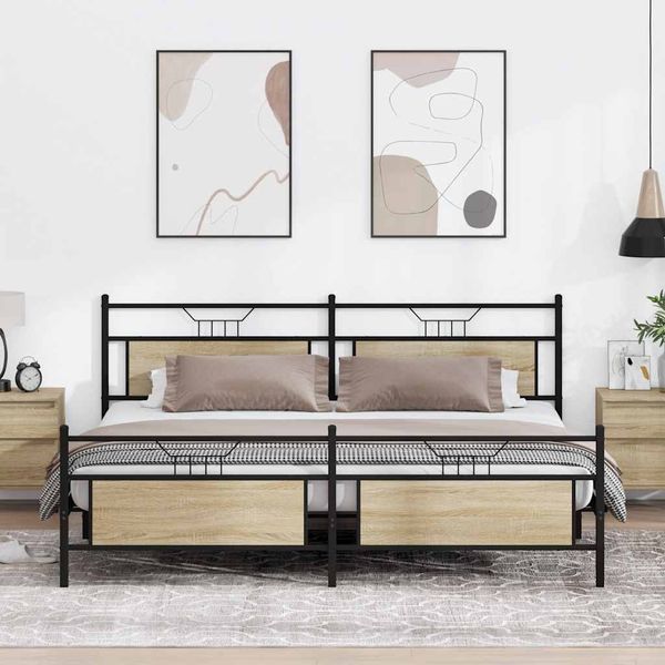 vidaXL Metallbett ohne Matratze Sonoma-Eiche 200x200 cm 3325101