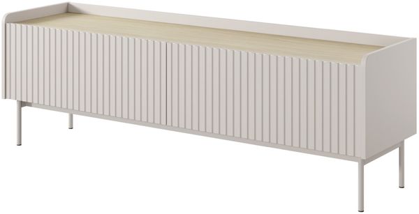 Selsey 'Liwelo' TV-Lowboard 2-türig mit geriffelten Fronten in Greige, ca. 50 x 153 x 38 cm