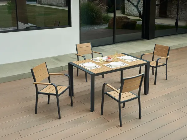 Vente-unique - NYROS Garden dining set Metall GrauBeige - B 90 cm60 cm x H 75 cm85 cm x L 150 cm56 cm