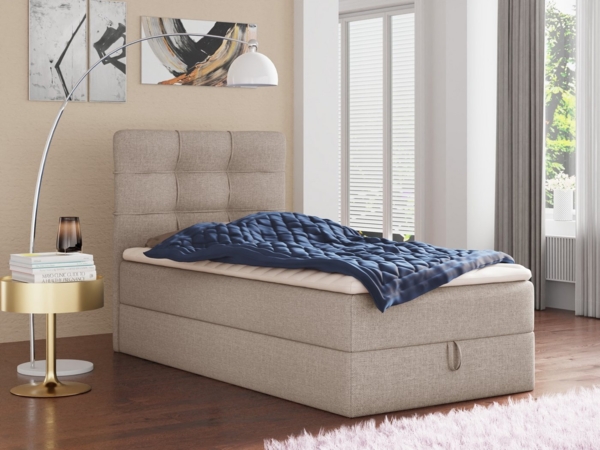 Boxspringbett Best Mini mit Bettkasten und Matratzentopper - Einzelbett mit Bonell-Matratze und Topper, Polsterbett, Bett, Schlafzimmer (Beige (Inari 22), 80 x 200 cm)