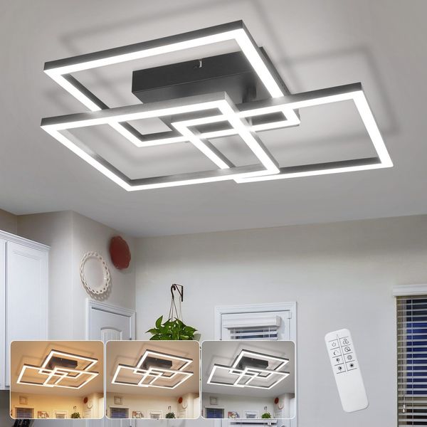 ZMH LED Deckenleuchte Modern Eckig Design LED Deckenlampe Dimmbar mit FernbedienungMemory, LED fest integriert, Warmweiß-Neutralweiß-Kaltweiß, Stufenloses Dimmbar