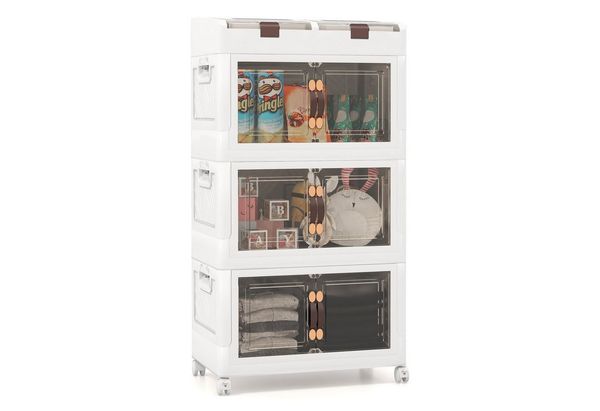 COSTWAY Aufbewahrungsbox, 4er Set, faltbar, stapelbar, mit Deckel, Rädern & Türen