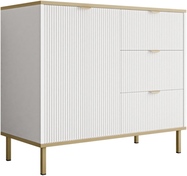 Kommode Werkoz 1D3S (Farbe: Weiß / Weiß + Gold)