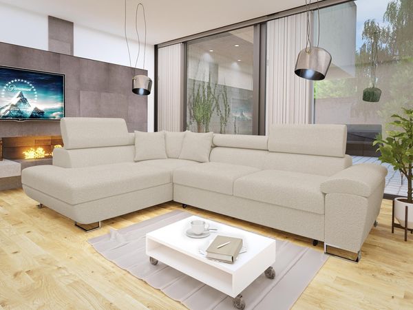 Ecksofa Cotere Premium mit Schlaffunktion und Bettkasten (Farbe: Abriamo 03, Seite: Links)