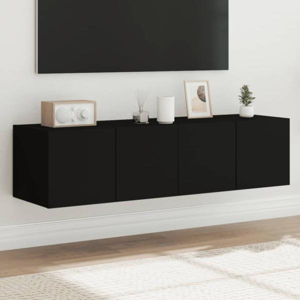 vidaXL TV-Wandschränke mit LED-Leuchten 2 Stk. Schwarz 60x35x31 cm 837270