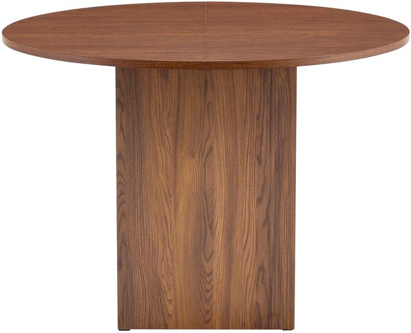 Moderner runder Esstisch mit offenen Stauraumfächern, Walnuss-Holzmaserung Tischplatte & Walnussoptik-Korpus, 100cm Durchmesser, 4–6 Personen, ideal für Küche, Esszimmer & kleine Räume Bild 7