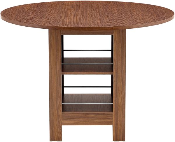 Moderner runder Esstisch mit offenen Stauraumfächern, Walnuss-Holzmaserung Tischplatte & Walnussoptik-Korpus, 100cm Durchmesser, 4–6 Personen, ideal für Küche, Esszimmer & kleine Räume Bild 9