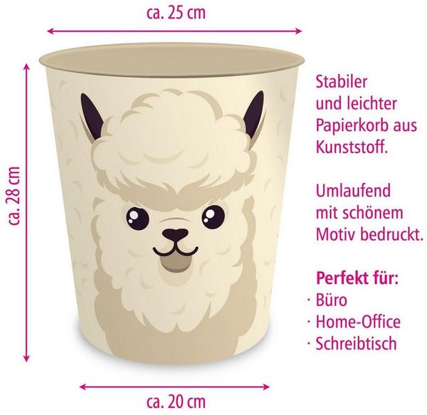 itenga Papierkorb itenga Papierkorb Tiermotiv - ALPAKA / LAMA - Kawaii Design - ca 11 Li